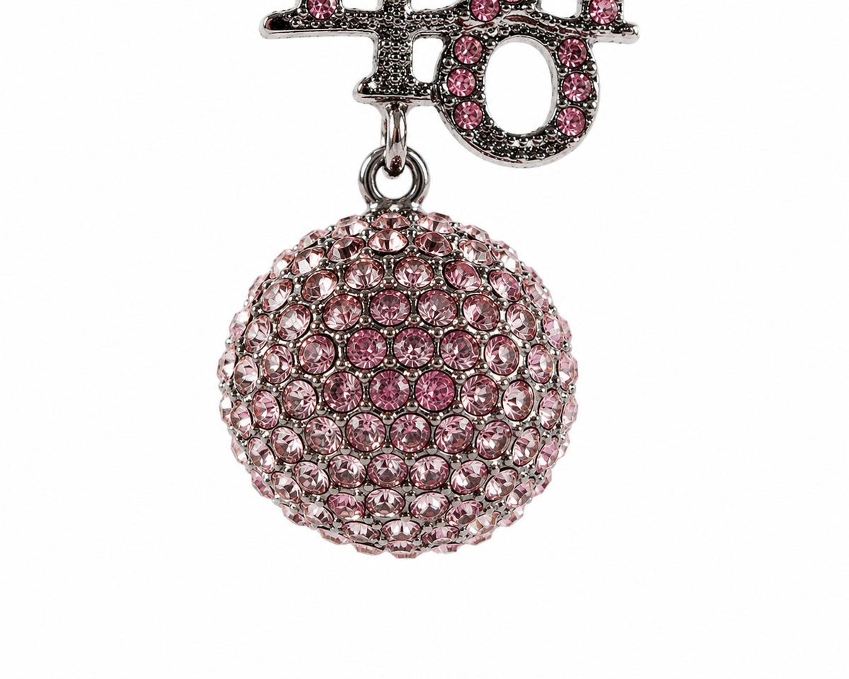 Vintage Christian Dior Pink Crystal Logo Drop Earrings